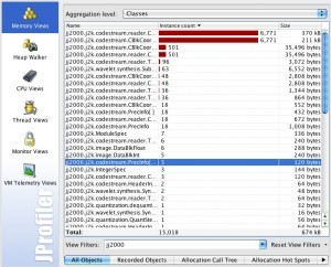 JAI Jpeg2000 Memory Leak JProfilier Screenshot
