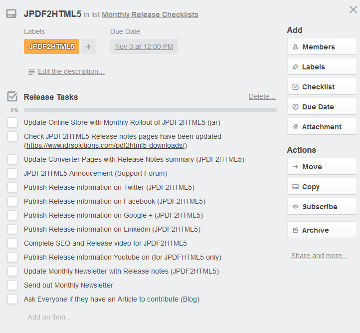 An Example of the Marketing Checklist