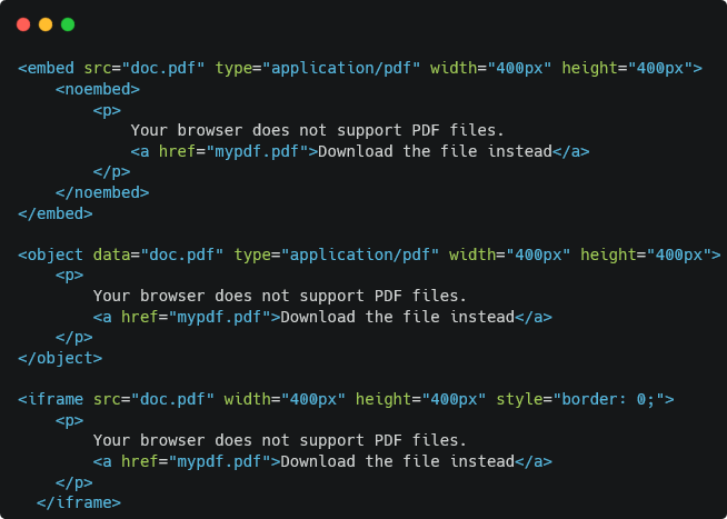 html embed pdf